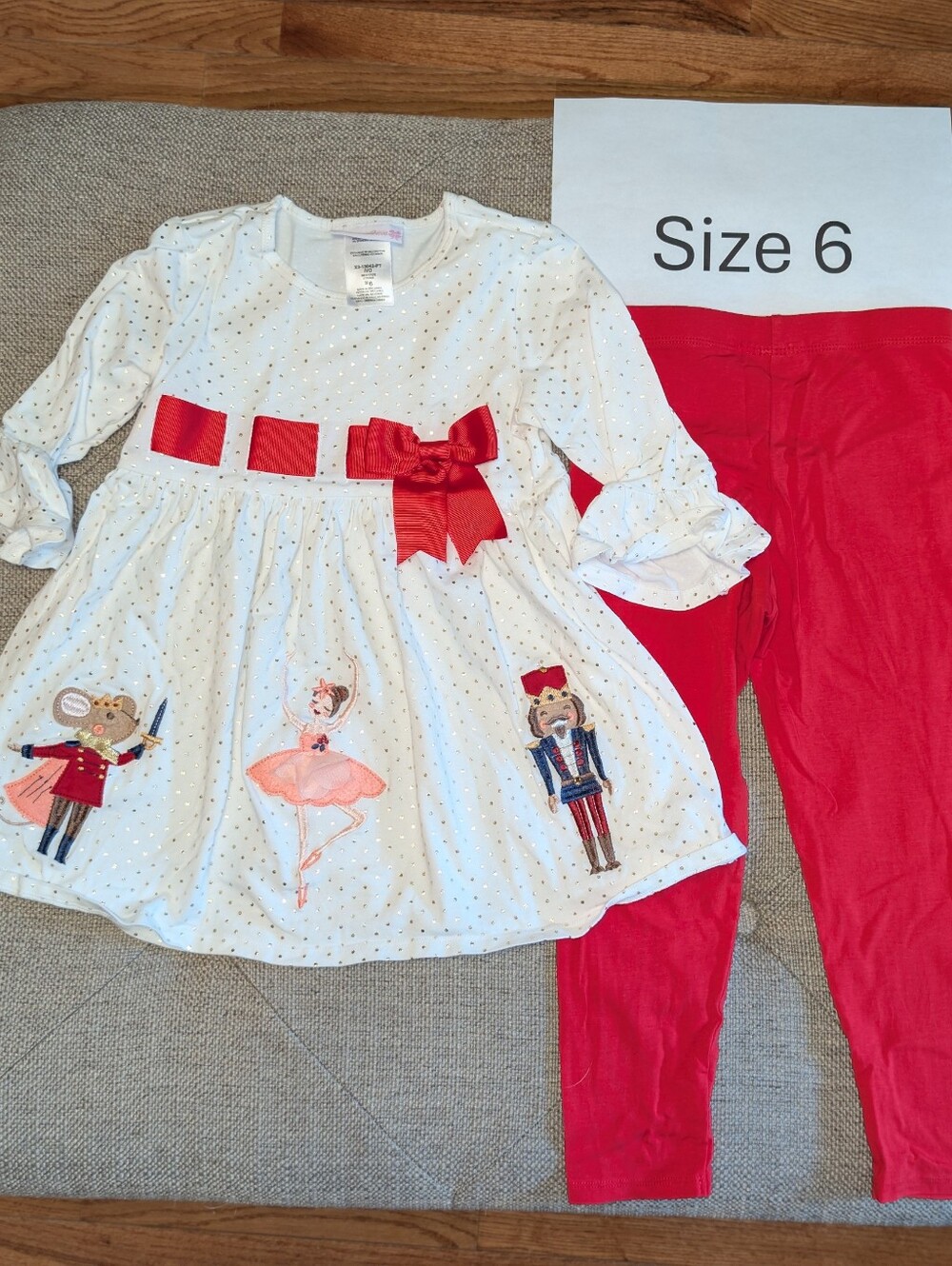 Bonnie Jean White Gold Polka Dot Nutcracker Ballerina Tunic with Red Leggings